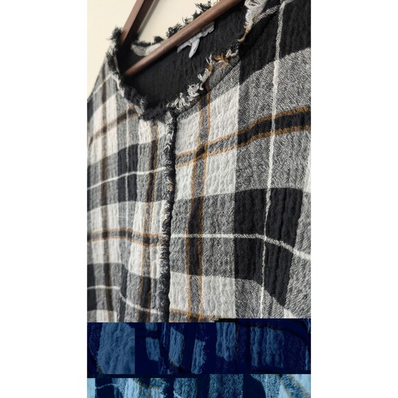 Habitat Tunic Top XL Gauzy Art Wear Lagenlook Lightweight Boxy Plaid Pockets - Picture 4 of 10